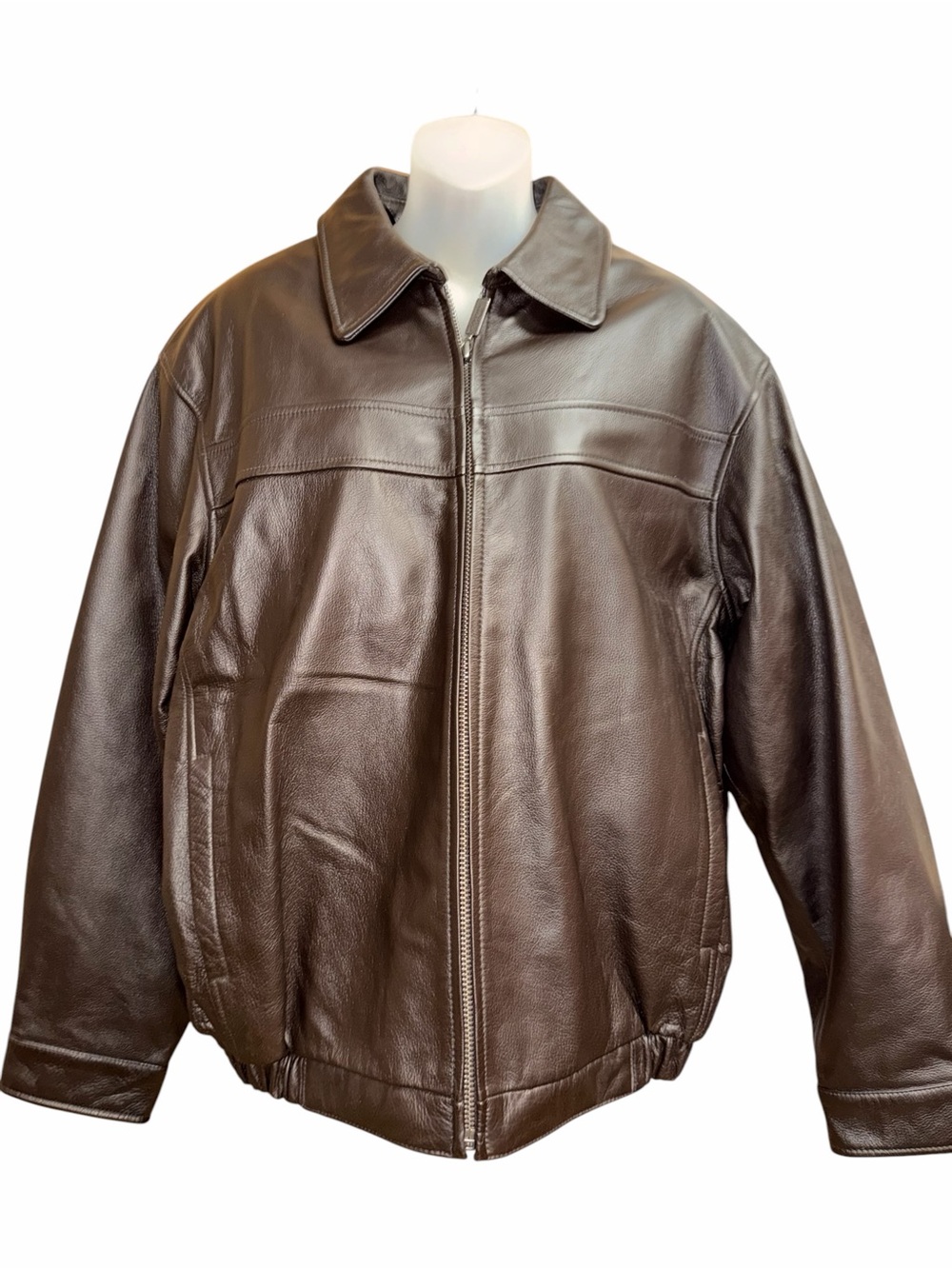 Roundtree & Yorke Brown Leather Zip Bomber Jacket